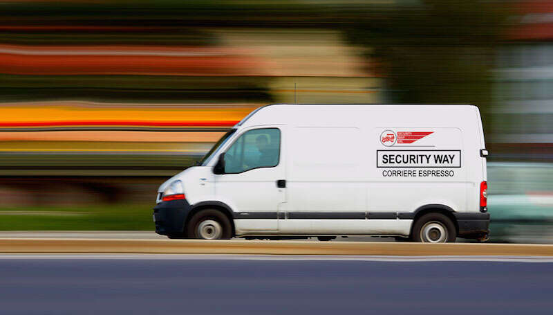 Blur speedy  white van with white blank for your text
