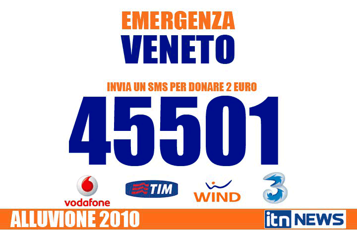 Emergenza alluvione Veneto - Dona 2 Euro con un SMS al 45501
